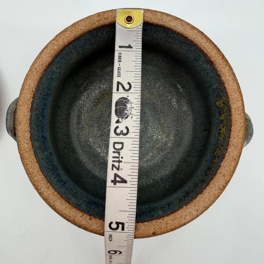 Vtg Studio Pottery Lidded Covered Bowl Handmade Blue Gray Art Pottery Signed